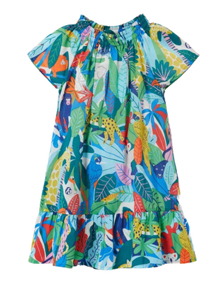 Mini Boden Girls' Safari Printed Smocked Kaftan Dress in Multicolour