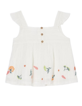 John Lewis Girls' Metallic Thread Embroidered Woven Top in White
