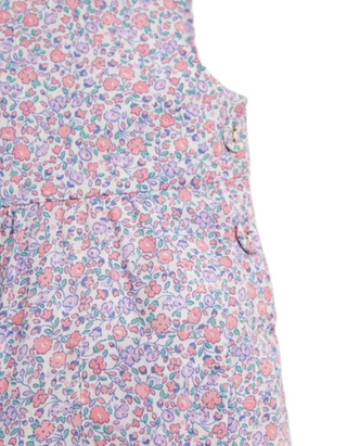 JoJo Maman Girl's Pretty Peach Dungarees in Pink Pastel Ditsy Floral