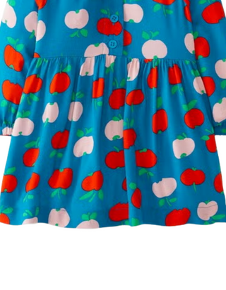 Girls' Woven Printed Dress in Blue Apples