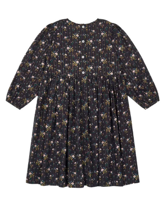 Bonton Girls' Smocked Detail Floral Faustine Lurex Dress in Charcoal Grey