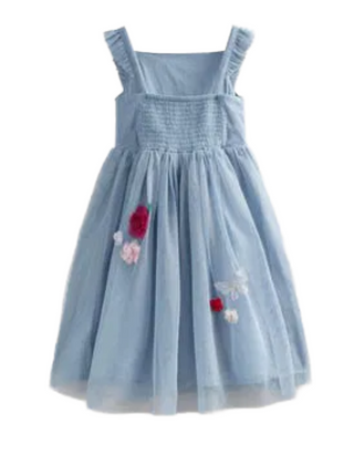 Mini Boden Girls' Flutter Flower Tulle Dress in Pastel Blue