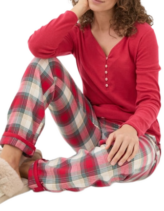 Women's Lila Henley Pyjama Top in Red (Imperfect)