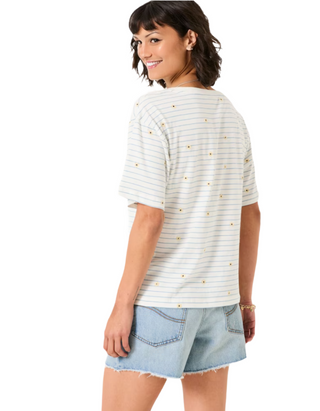Women's Maddie Embroidered Stripe T Shirt in Ivory