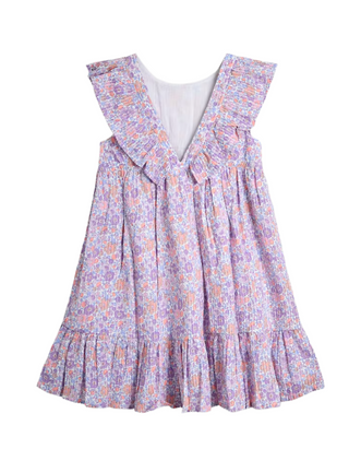 Jojo Maman Bebe Girl's Tropical Frill Back Summer Dress in Lilac Purple