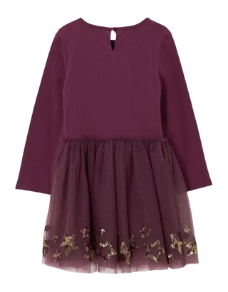 John Lewis Girls' Sequin Star Tulle Party Dress in Berry Purple (Imperfect)