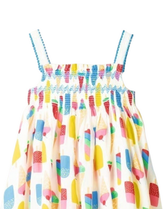 Mini Boden Girls' Smocked Trim Printed Dress in Multi Lollies