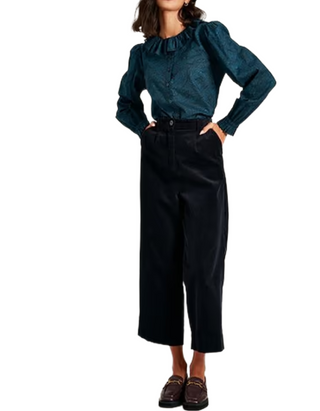 Women's Long Sleeve Fallon Waterfall Blouse in Navy Paisley