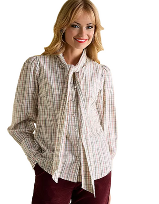 Women's Gingham Everly Tie Neck Blouse in Multi Check