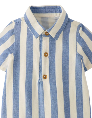 Baby Striped Linen Romper in Blue Mix