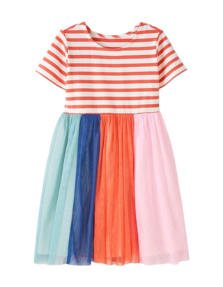 Girls' Striped Rainbow Tulle Dress in Magic Bloom