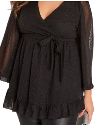 Women's Plus Size Metallic Dobby Wrap Top in Black