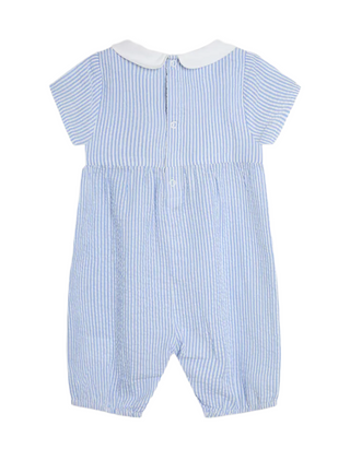 JoJo Maman Bebe Embroidered Smock Romper in Blue