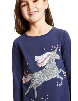 John Lewis Girl's Unicorn Stretch T-Shirt in Peacoat Navy