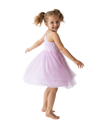 Girls' Racerback Tulle Dress in Simple Seashells on Tea Rose