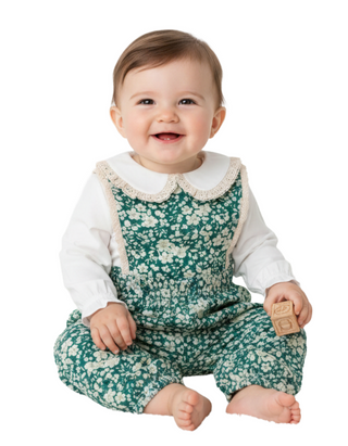 John Lewis Heirloom Collection Baby Floral Dungarees in Green