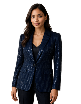Women's Tall Size Embellished Tailored Blazer in Midnight Navy