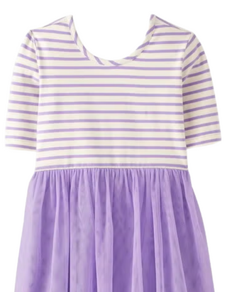 Girls' Striped Tulle Dress in Violet Tulip