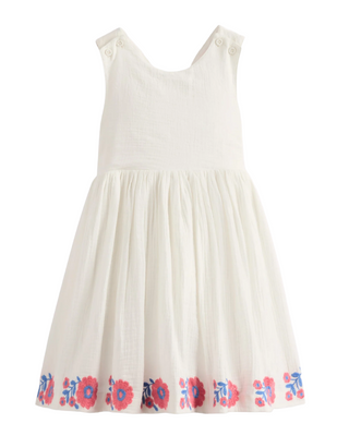 Mioni Boden Girls' Harper Cross-Back Embroidered Dress in White