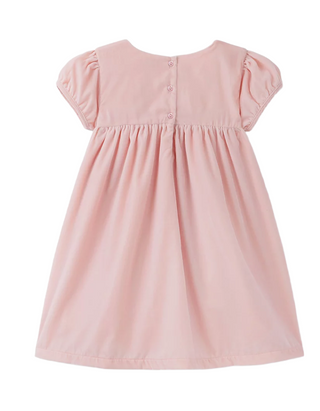 The Little White Company Snowflake-Embroidered Smocked Velvet Dress in Pink