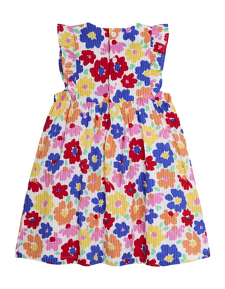 Jojo Maman Bebe Girls' Floral Frill Shoulder Summer Dress in Fucshia Pink