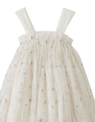 Girls Embroidered Star Tulle Party Dress in White