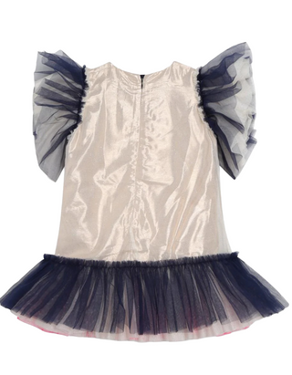 Billieblush Girls' Mesh Applique Tulle Dress in Unique Ecru