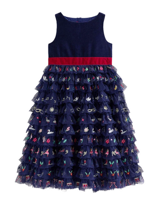 Mini Boden Girl's Embroidered Tulle Dress in Navy Christmas Dress