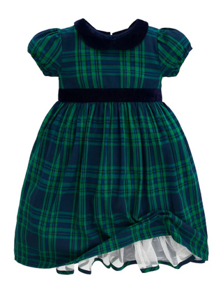 JoJo Maman Bebe Girls Tartan Party Dress in Green (Imperfect)