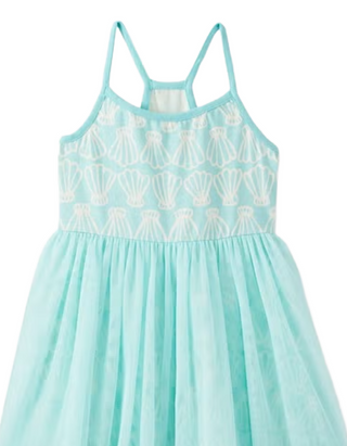 Girls' Racerback Tulle Dress in Simple Seashells on Sky Blue (Imperfect)