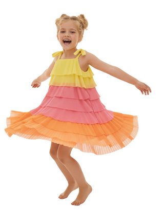 Mini Boden Girls' Tiered Ruffle Dress in Multi Rainbow