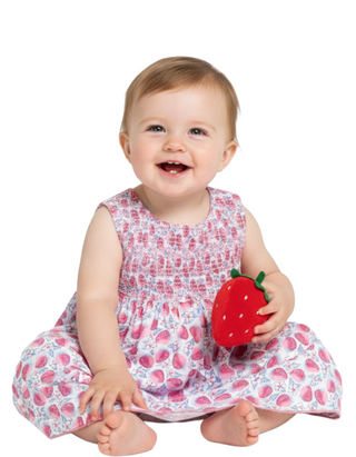 Jojo Maman Bebe Strawberry Bloom Smocked Baby Dress in Pink