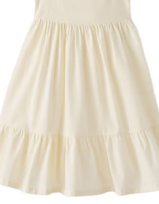 Girls' Ruffle Sleeve Bow Detail Linen Dress in Ecru