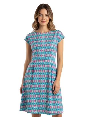 Women's Printed Talskiddy Dress in Blue Colourblock