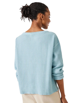 Women's Faye Textured Long Sleeve Waffle Knit Top in Blue (Imperfect)