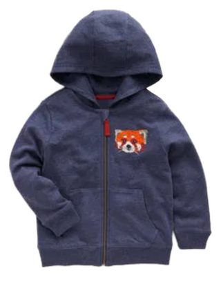 Mini Boden Boys' Animal Stitch Zip-Through Hoodie in Midnight Navy (Imperfect)