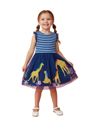 Mini Boden Girls' Giraffe Applique Tulle Dress in Blue (Imperfect)