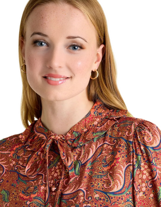 Women's Harper Paisley Pussybow Tie Blouse in Red