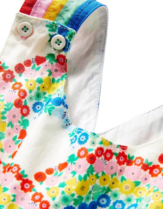 Mini Boden Girls' Cross-Back Dress in Multi Floral Rianbows.