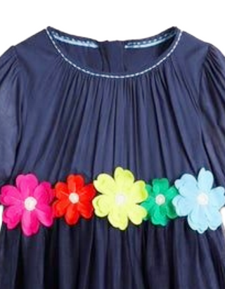 Mini Boden Girl's Flower Applique Tulle Dress in Navy (Imperfect)