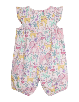 JoJo Maman Bébé Tropical Animals Pretty Ruffle Jumpsuit in Coral Pink (Imperfect)