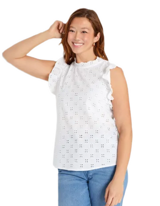 Women's Tall Size Broderie Anglaise Frill  Blouse in White (Imperfect)