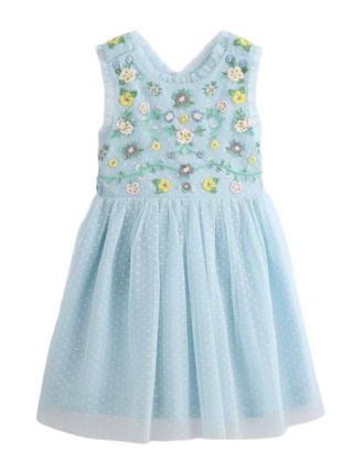 Mini Boden Girls' Embroidered Tulle Cross-Back Dress in Blue (Imperfect)