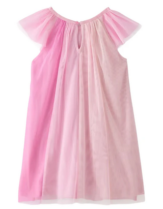 Girls' Flutter Sleeve Tulle Paneled Dress in Gradient Pink (Imperfect)