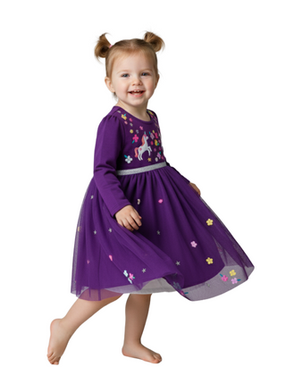 Jojo Maman Bebe Girl's Unicorn Applique Tulle Party Dress in Purple (Imperfect)