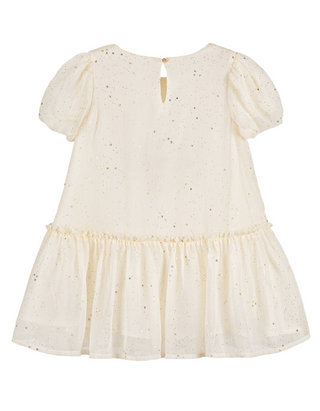 Billieblush Girls Starry Print Chiffon Dress in Cream & Gold