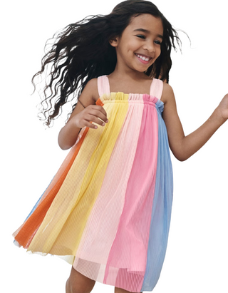 Girls' Sleeveless Tulle Paneled Dress in Multi Rainbow