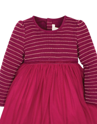JoJo Maman Girl's Festive Applique Tulle Dress in Berry Pink (Defect)