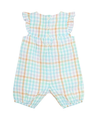 JoJo Maman Bébé Embroidered Jumpsuit in Rainbow Gingham