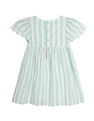 JoJo Maman Bébé Girl's Striped Frilly Dress in Green Mix